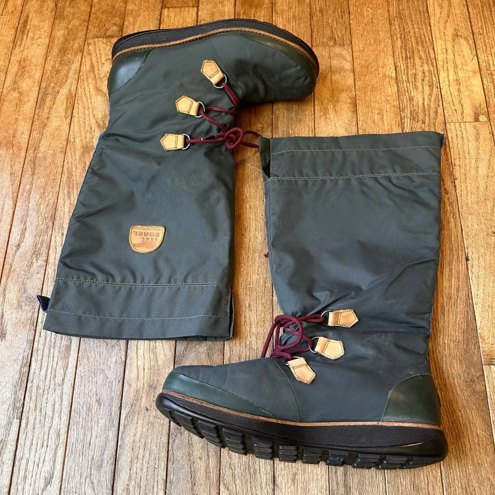 Sorel '88 Waterproof Winter Boots Womens Tall Lace Up Green Vintage Outdoor Snow